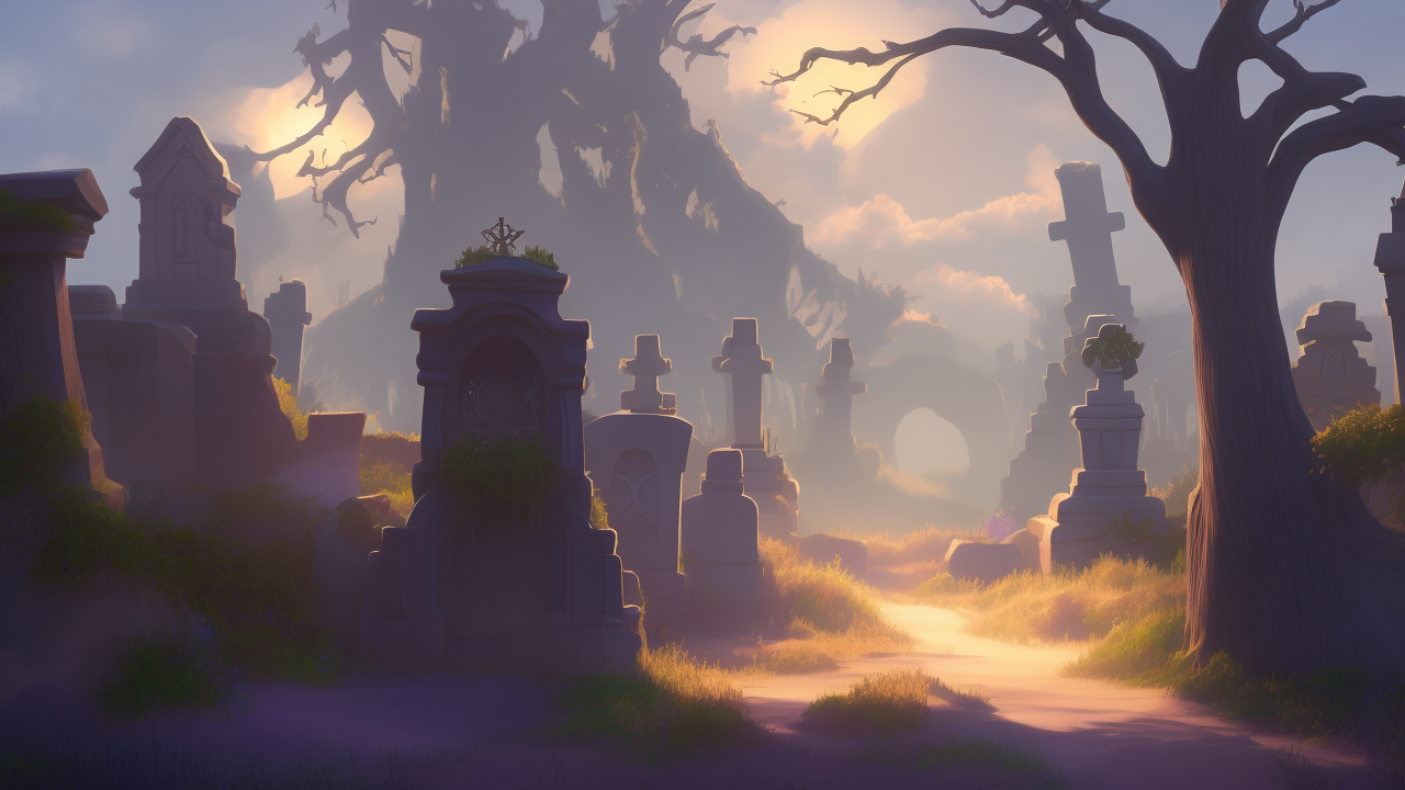 stilisierter Friedhof, KI-Grafik von Matthias Böttinger (www.m-fabrik.de)