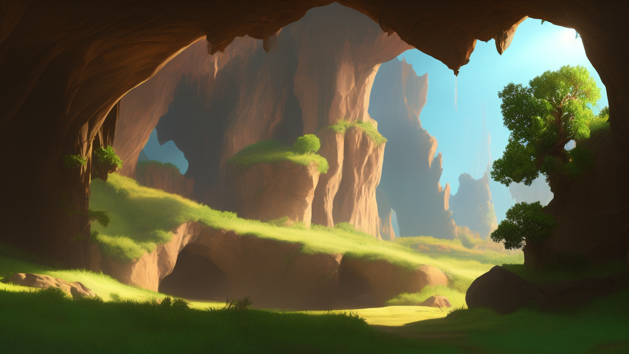 stilisierte Höhle, KI-Grafik von Matthias Böttinger (www.m-fabrik.de)