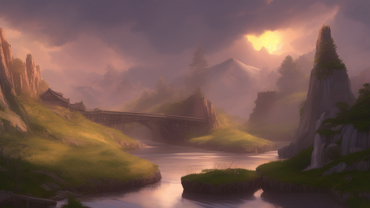 wunderschöne Landschaft mit Fluss, Hintergrundbild, KI-Grafik von Matthias Böttinger (www.m-fabrik.de)